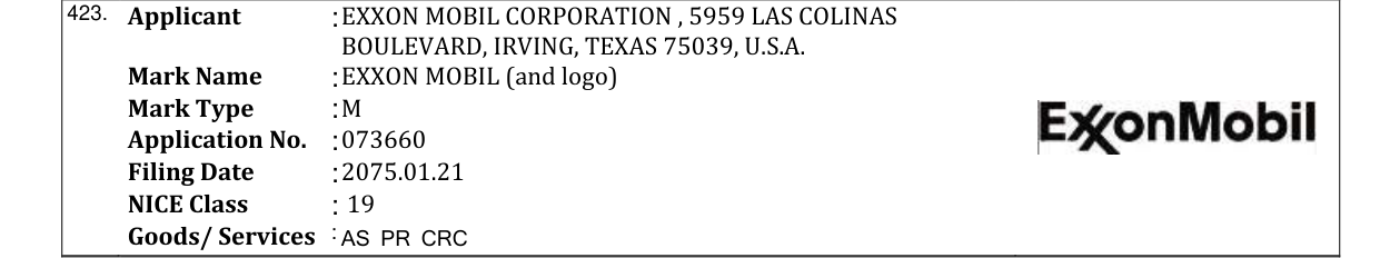 Original bulletin entry for EXXON MOBIL (and logo)