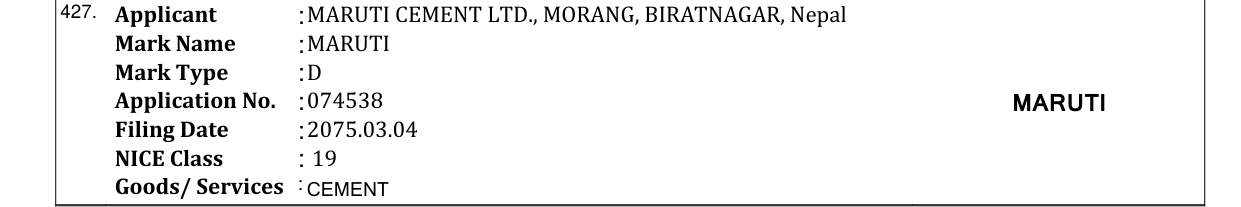 Original bulletin entry for MARUTI