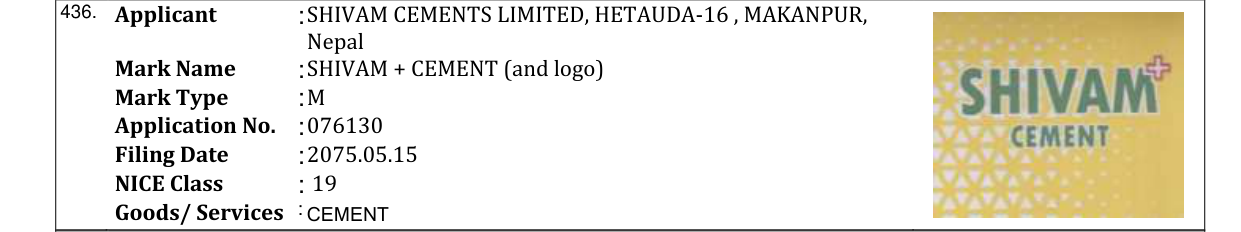 Original bulletin entry for SHIVAM + CEMENT (and logo)