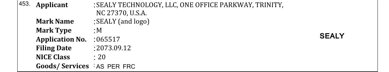 Original bulletin entry for SEALY (and logo)