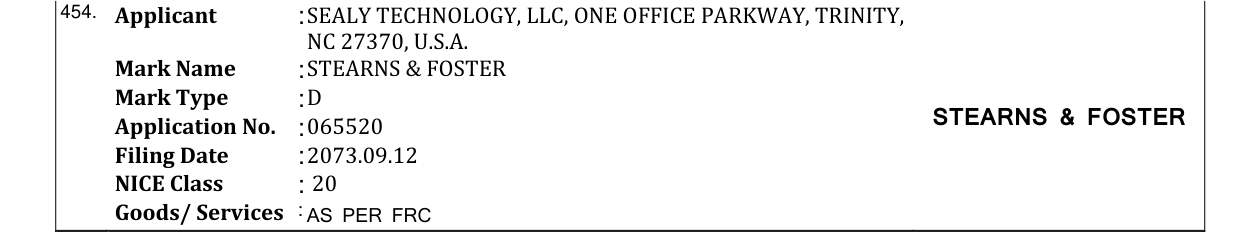 Original bulletin entry for STEARNS & FOSTER