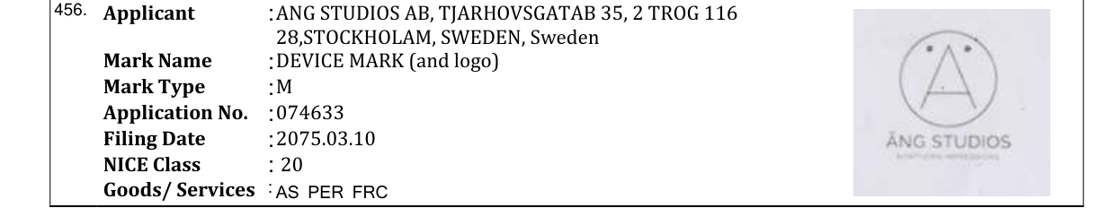Original bulletin entry for DEVICE MARK (and logo)