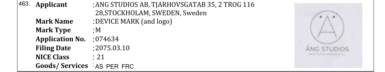 Original bulletin entry for DEVICE MARK (and logo)