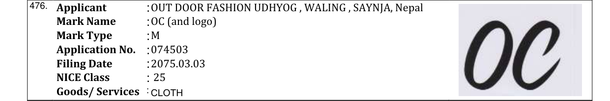 Original bulletin entry for OC (and logo)