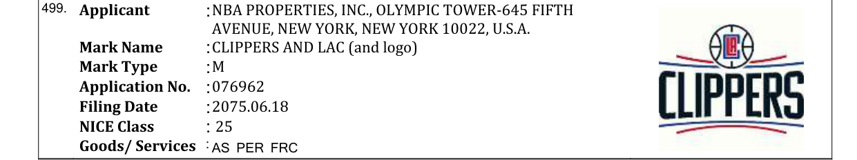 Original bulletin entry for CLIPPERS AND LAC (and logo)