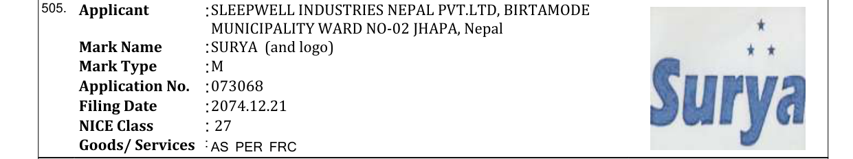 Original bulletin entry for SURYA (and logo)
