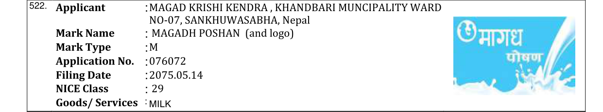 Original bulletin entry for MAGADH POSHAN (and logo)