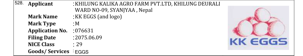 Original bulletin entry for KK EGGS (and logo)