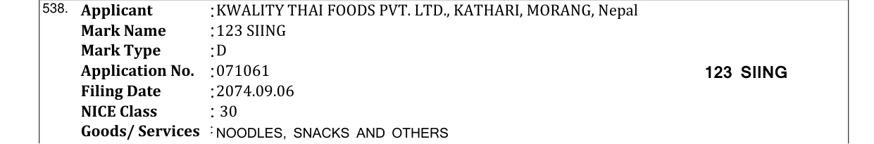 Original bulletin entry for 123 SIING