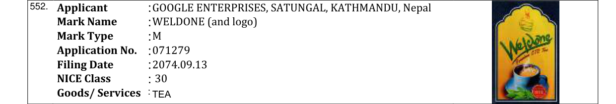 Original bulletin entry for WELDONE (and logo)