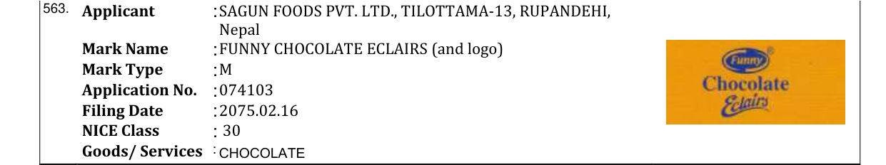 Original bulletin entry for FUNNY CHOCOLATE ECLAIRS (and logo)