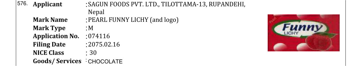 Original bulletin entry for PEARL FUNNY LICHY (and logo)