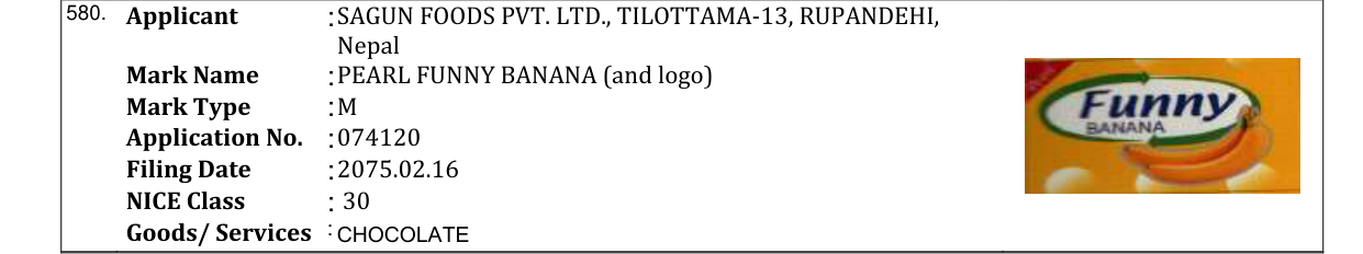 Original bulletin entry for PEARL FUNNY BANANA (and logo)