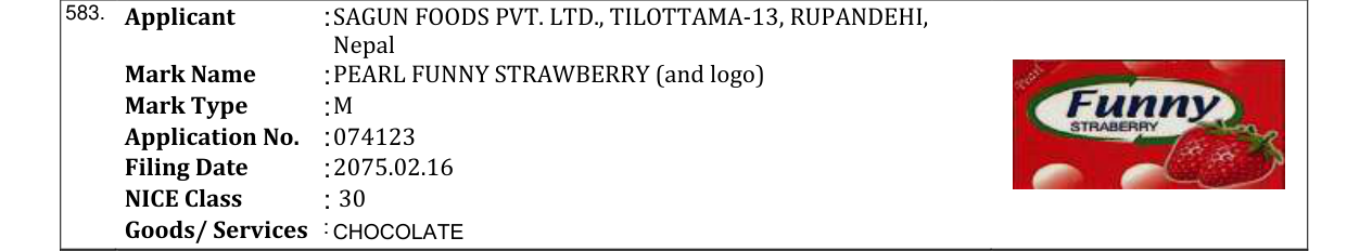 Original bulletin entry for PEARL FUNNY STRAWBERRY (and logo)