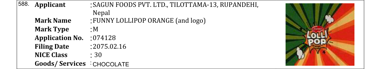 Original bulletin entry for FUNNY LOLLIPOP ORANGE (and logo)