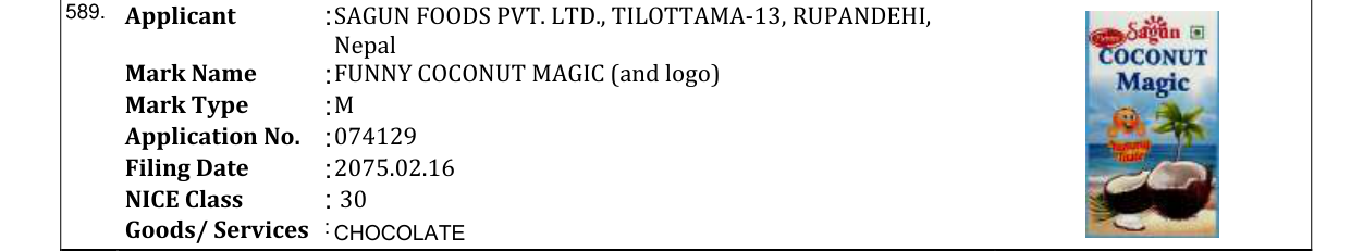 Original bulletin entry for FUNNY COCONUT MAGIC (and logo)