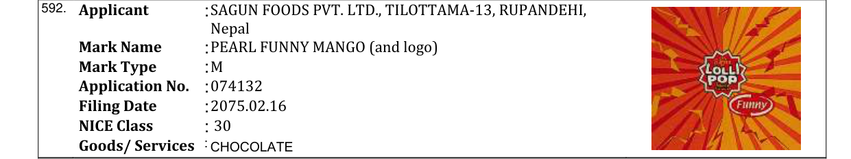 Original bulletin entry for PEARL FUNNY MANGO (and logo)