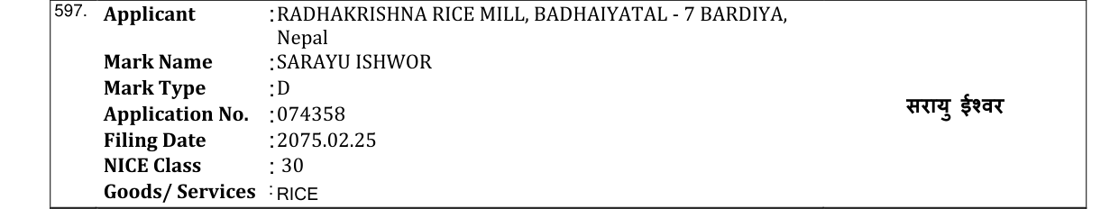Original bulletin entry for SARAYU ISHWOR