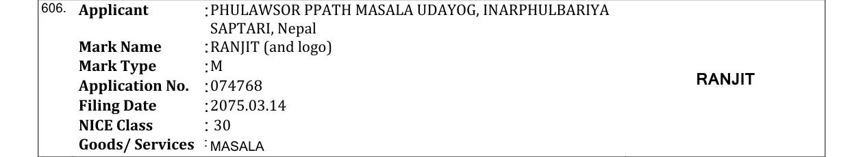 Original bulletin entry for RANJIT (and logo)