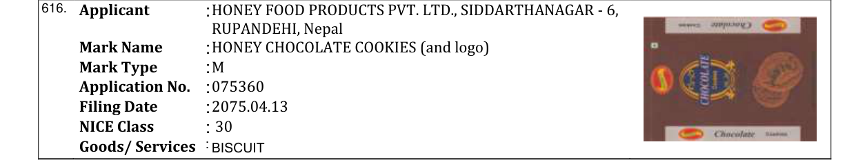Original bulletin entry for HONEY CHOCOLATE COOKIES (and logo)