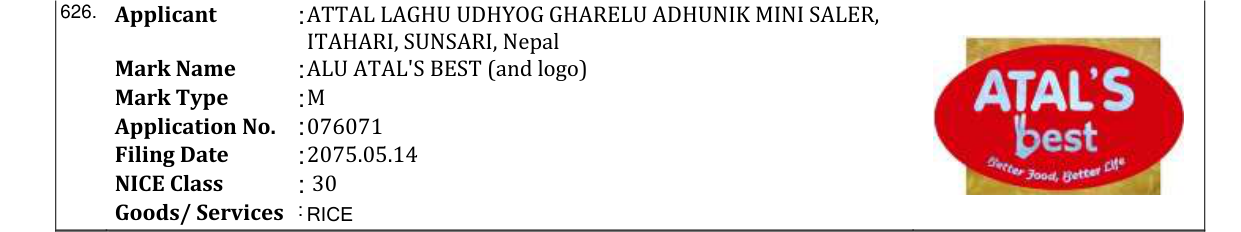 Original bulletin entry for ALU ATAL'S BEST (and logo)