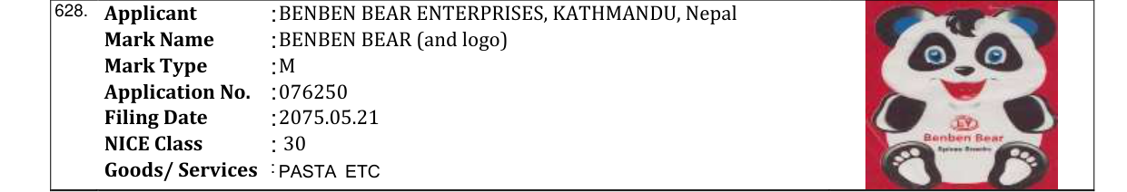 Original bulletin entry for BENBEN BEAR (and logo)