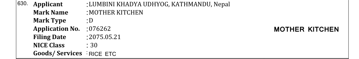 Original bulletin entry for MOTHER KITCHEN