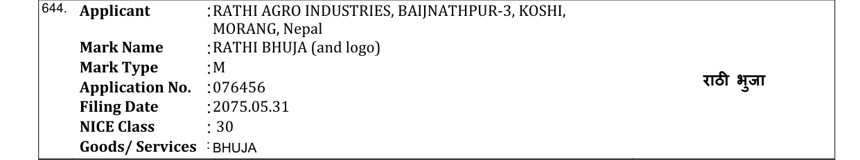 Original bulletin entry for RATHI BHUJA (and logo)