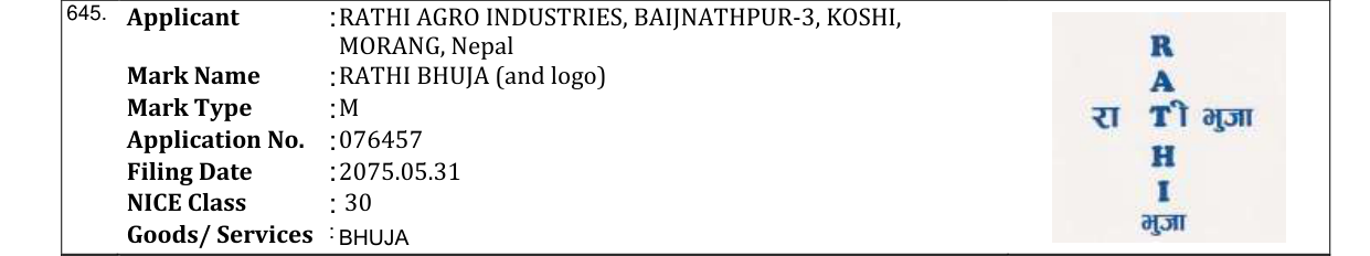 Original bulletin entry for RATHI BHUJA (and logo)