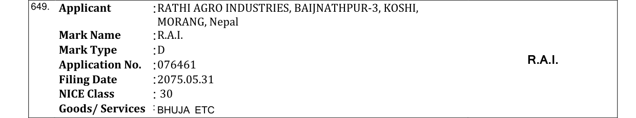 Original bulletin entry for R.A.I.