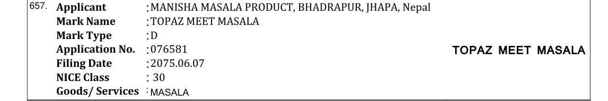 Original bulletin entry for TOPAZ MEET MASALA
