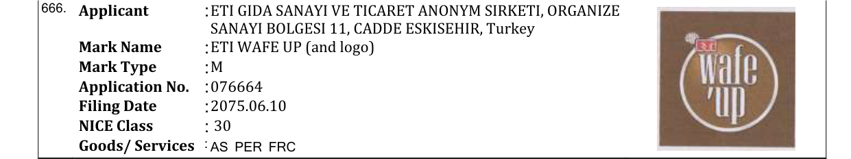 Original bulletin entry for ETI WAFE UP (and logo)