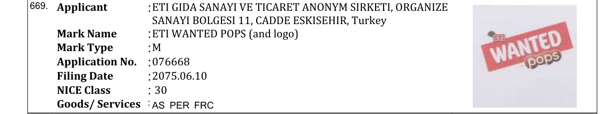 Original bulletin entry for ETI WANTED POPS (and logo)