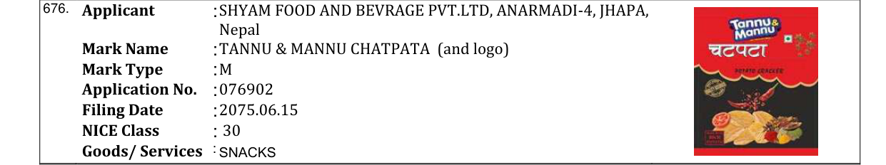 Original bulletin entry for TANNU & MANNU CHATPATA (and logo)