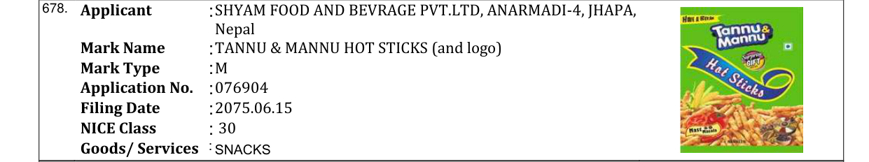 Original bulletin entry for TANNU & MANNU HOT STICKS (and logo)