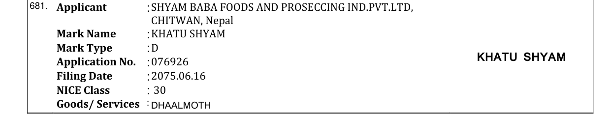 Original bulletin entry for KHATU SHYAM