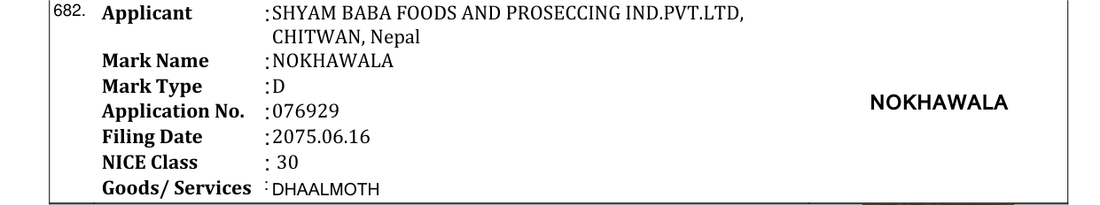 Original bulletin entry for NOKHAWALA