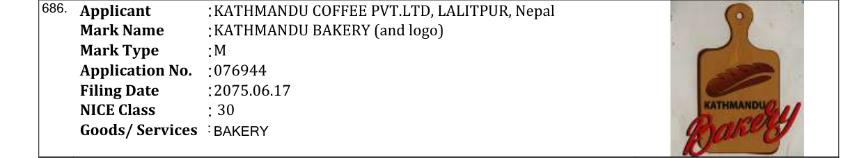 Original bulletin entry for KATHMANDU BAKERY (and logo)