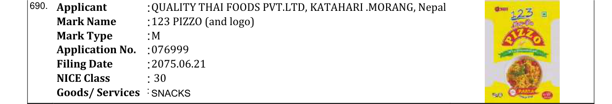 Original bulletin entry for 123 PIZZO (and logo)