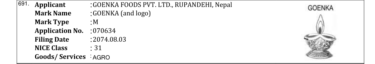 Original bulletin entry for GOENKA (and logo)