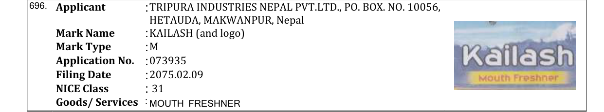 Original bulletin entry for KAILASH (and logo)