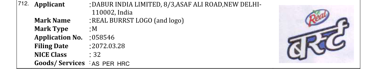 Original bulletin entry for REAL BURRST LOGO (and logo)