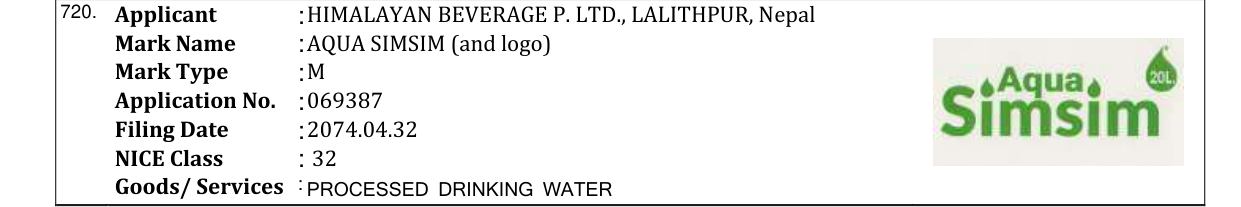 Original bulletin entry for AQUA SIMSIM (and logo)