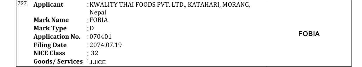 Original bulletin entry for FOBIA
