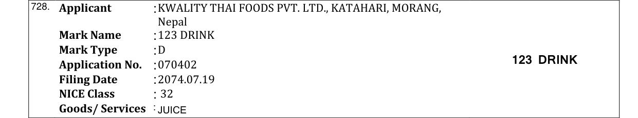 Original bulletin entry for 123 DRINK