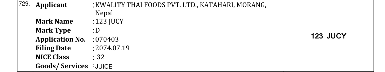 Original bulletin entry for 123 JUCY