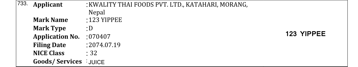Original bulletin entry for 123 YIPPEE