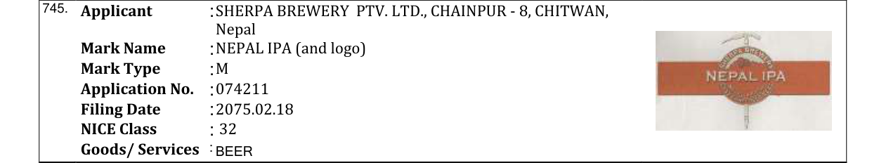 Original bulletin entry for NEPAL IPA (and logo)