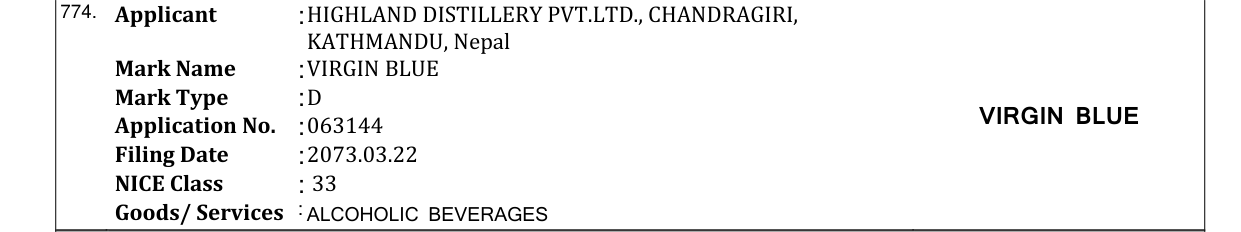 Original bulletin entry for VIRGIN BLUE