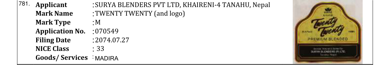Original bulletin entry for TWENTY TWENTY (and logo)